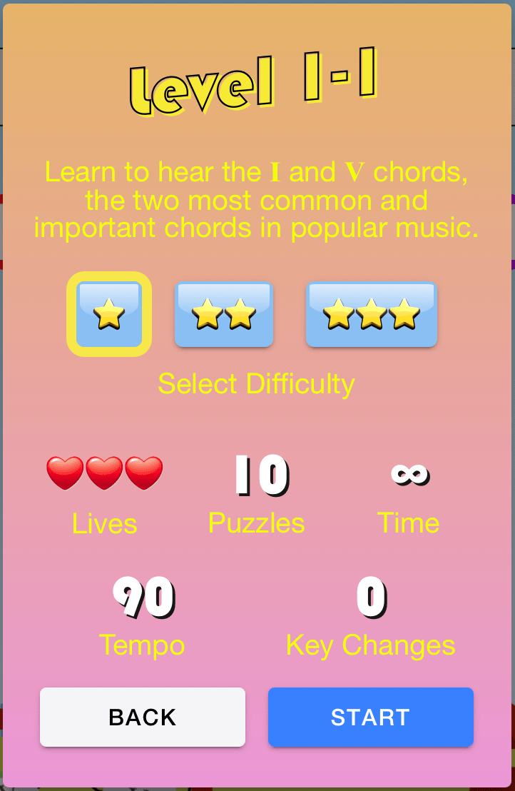 Chord Crush Levels Select Screen